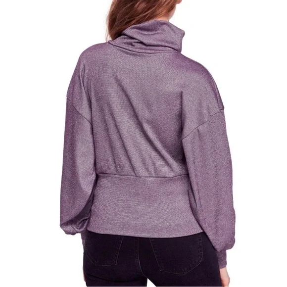 Free People Cowl Neck Shimmering Purple Long Sleeve Blouse size Small - Picture 13 of 14